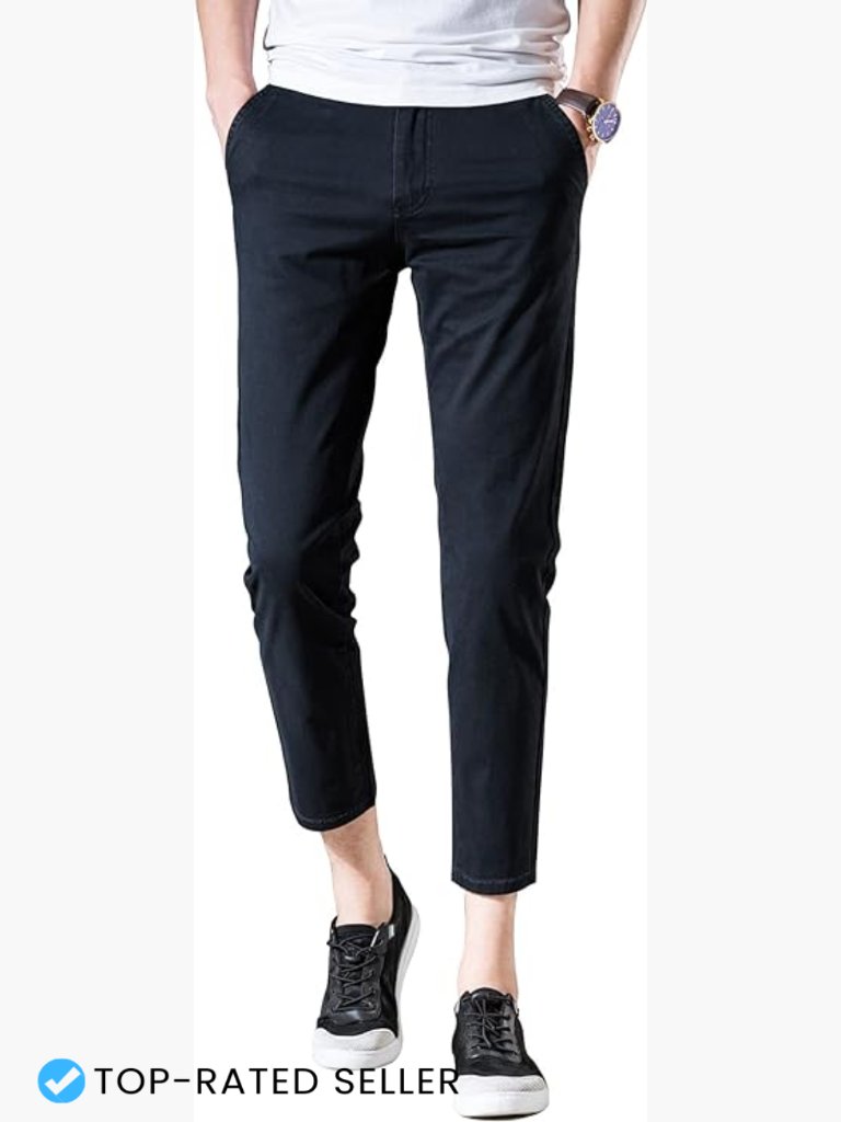 Skinny Fit Cropped Chino Pants Modern Classic Stretch Cotton Twill Casual